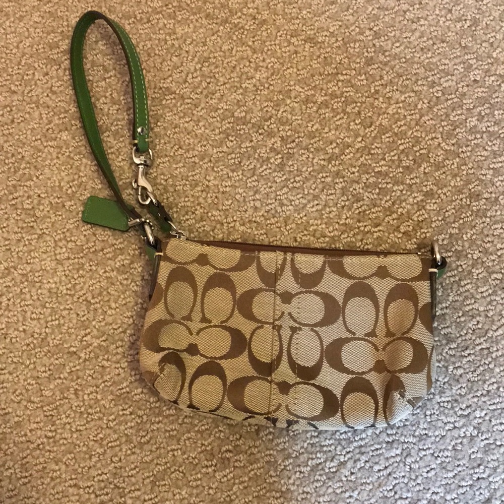 Coach Wristlet with Green Leather Strap